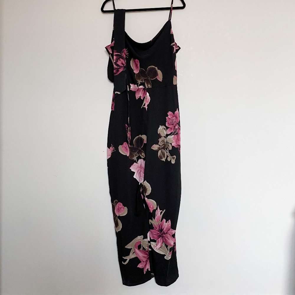 Black Floral Jumpsuit with Pink Accent